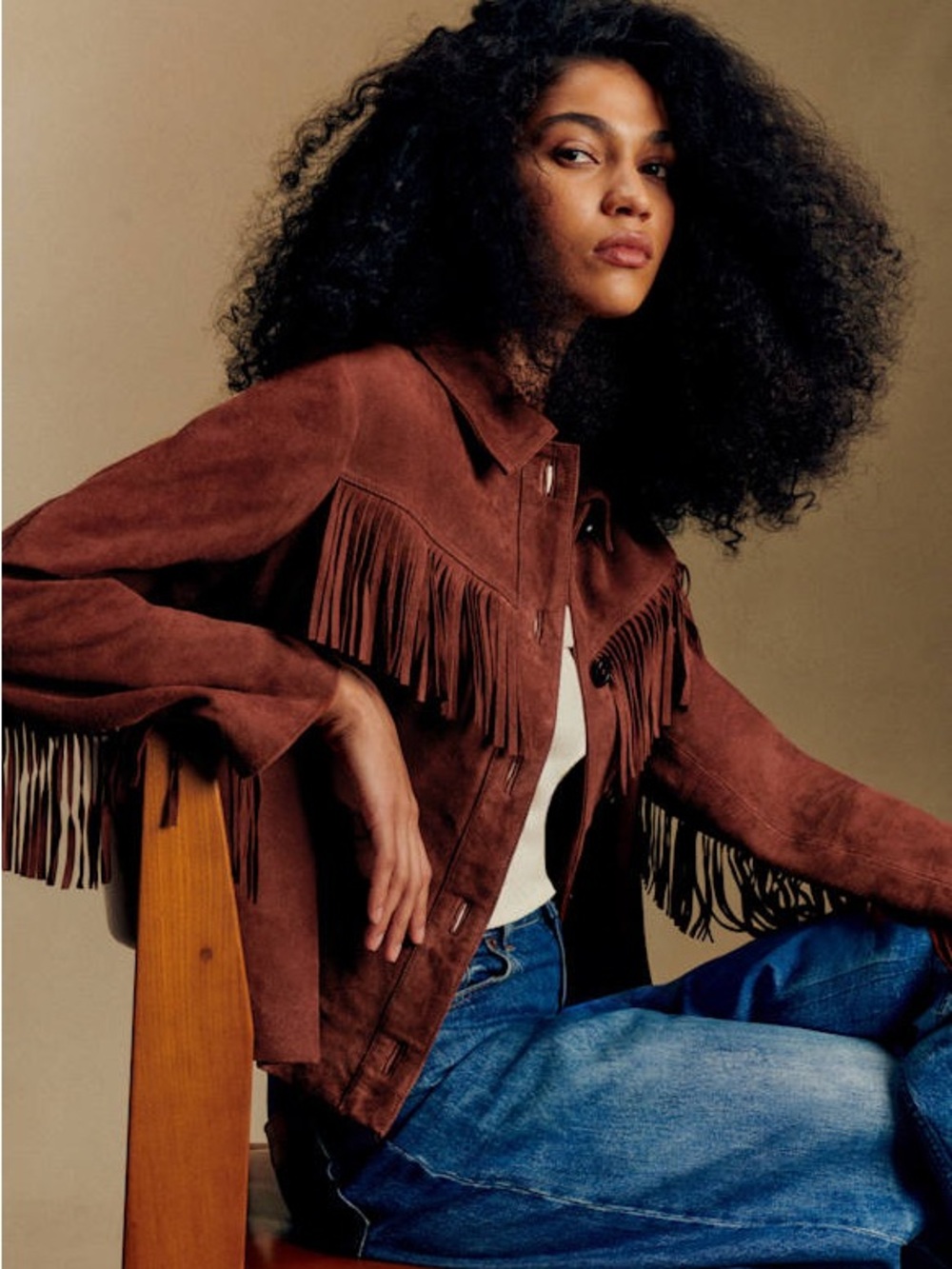 Sezane suede fringe jacket